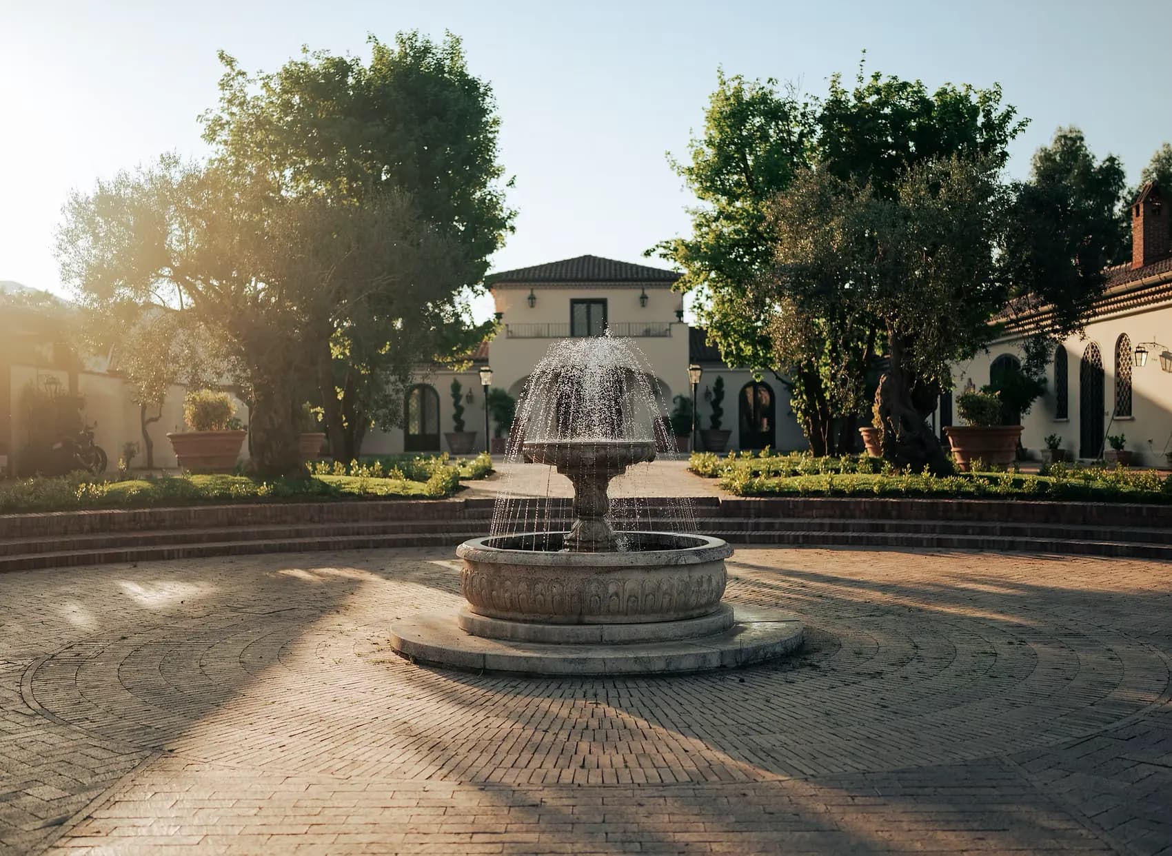 The courtyard and fountain at Villa Eldaca, Campania, Italy